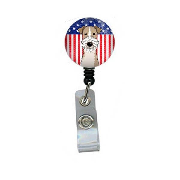 Carolines Treasures American Flag and Wire Haired Fox Terrier Retractable Badge Reel BB2177BR